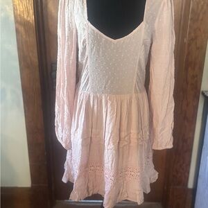 Pink Long Sleeve Dress with Lace Detail